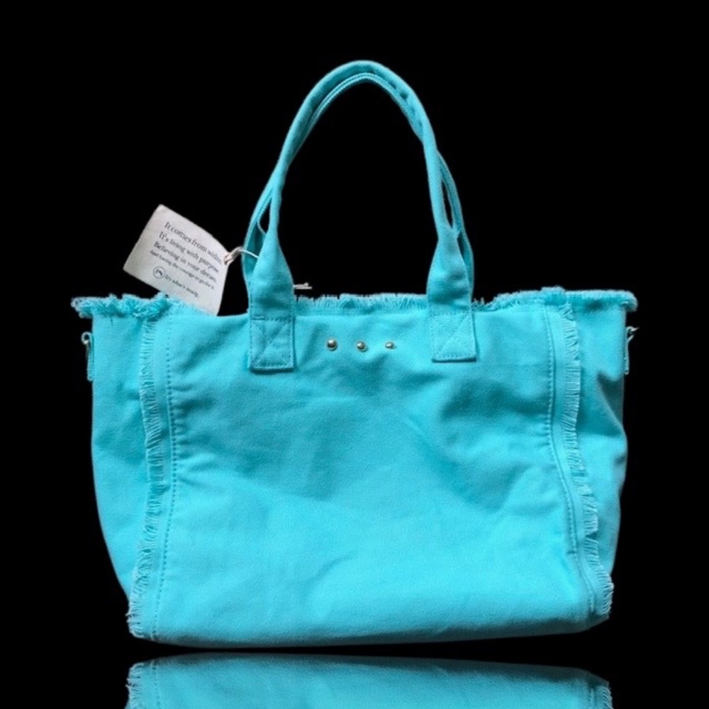 Pretty Simple Turquoise Luna Canvas Fringe Crossbody Tote Bag Size OS